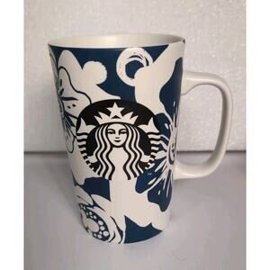 STARBUCKS BLUE & WHITE FLOWERS BLACK & WHITE MERMAID Hibiscus 2015